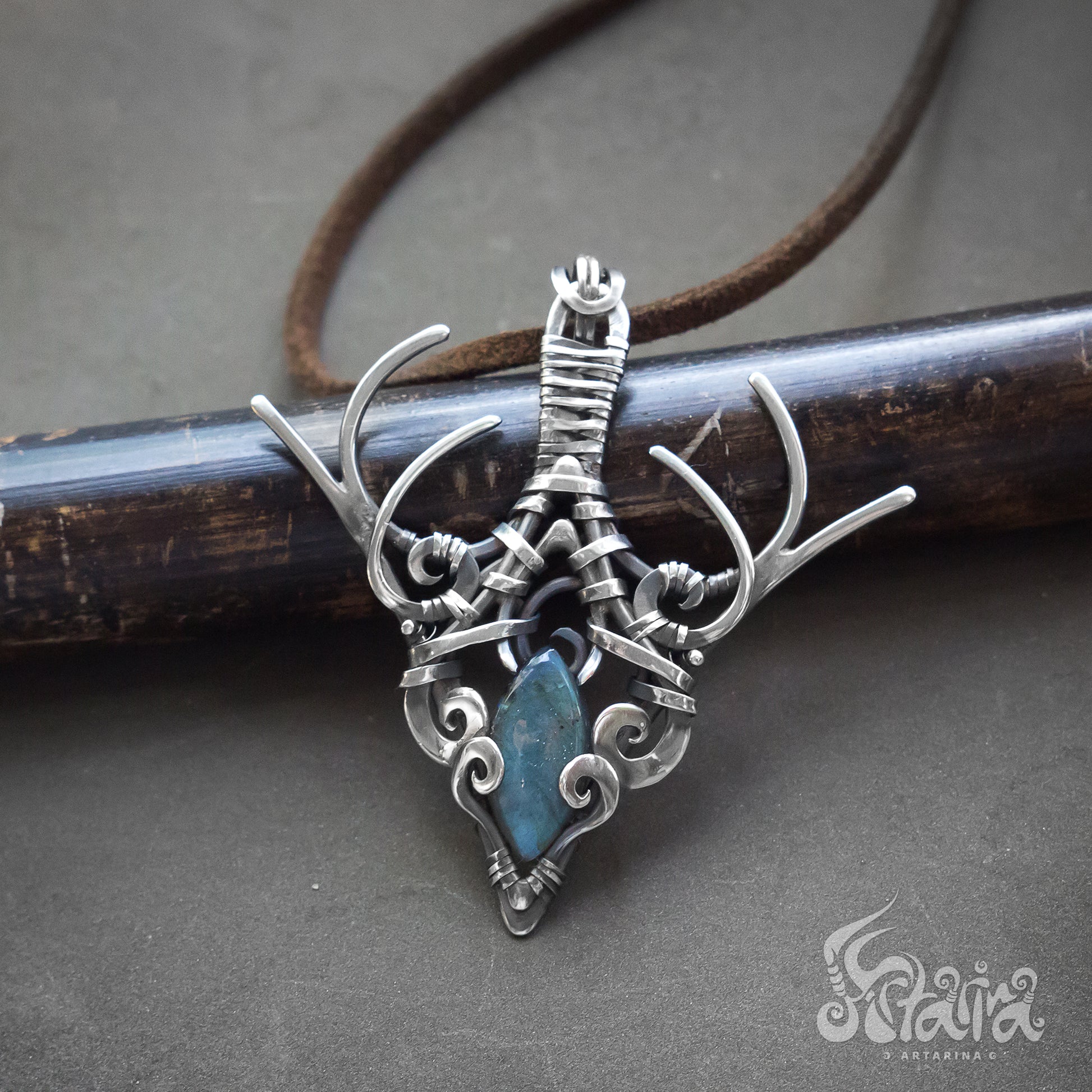 Silver elven fairy handcrafted necklace Sterling silver handmade necklace with blue labradorite Fairytale jewelry filigree wire wrapped