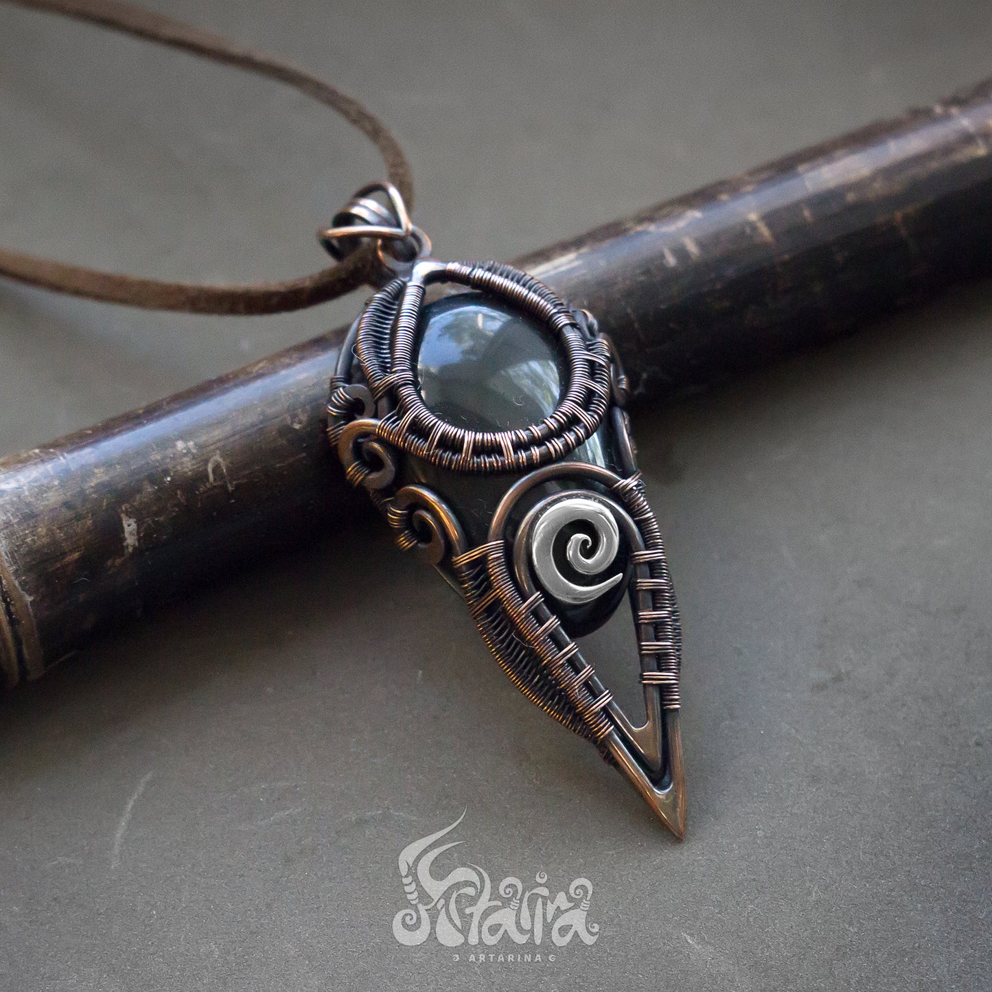 Handcrafted unique obsidian necklace Black natural stone handmade jewelry pendant