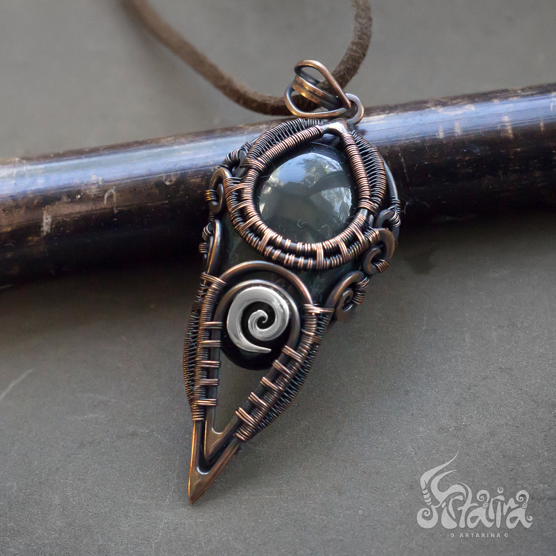 Handcrafted unique obsidian necklace Black natural stone handmade jewelry pendant