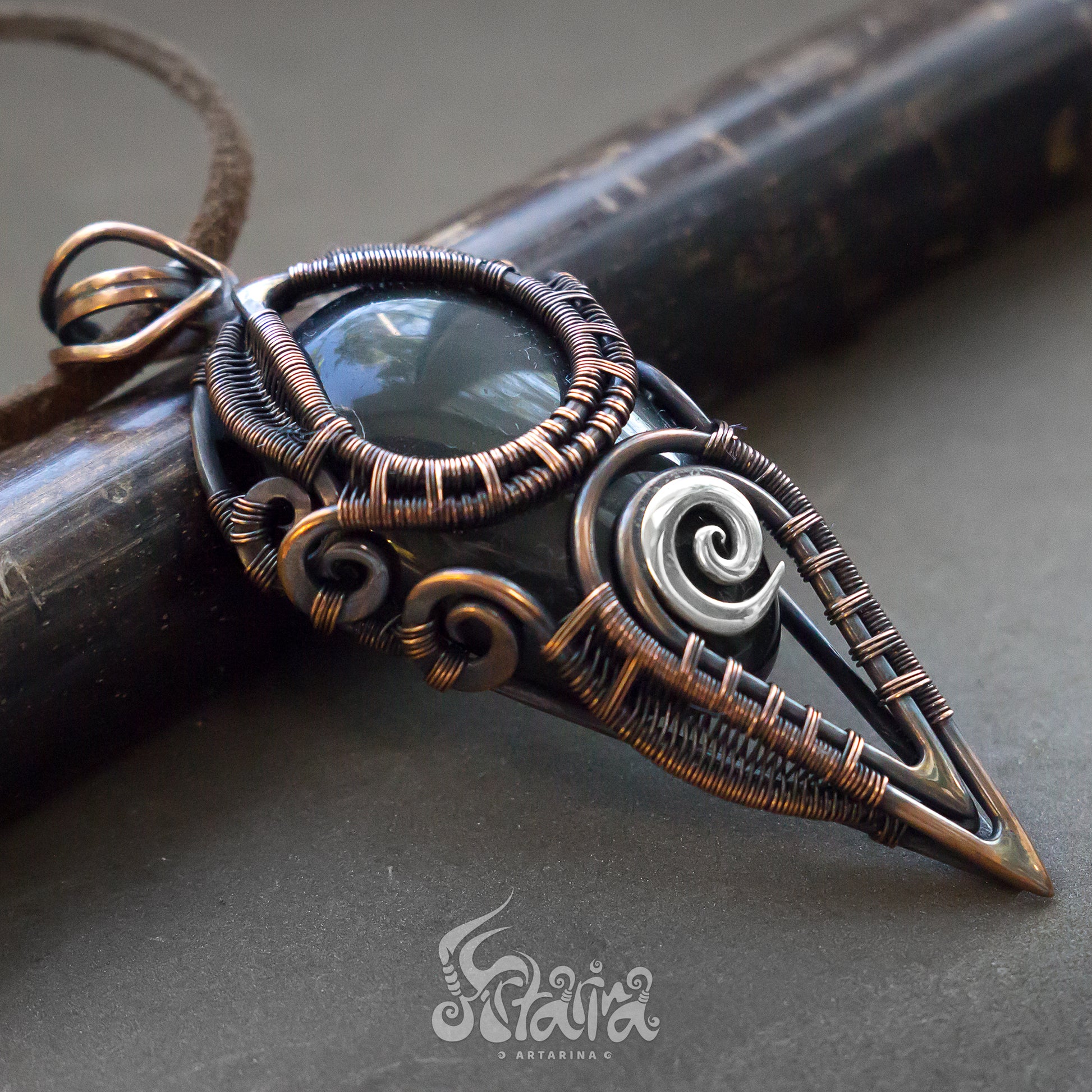 Handcrafted unique obsidian necklace Black natural stone handmade jewelry pendant