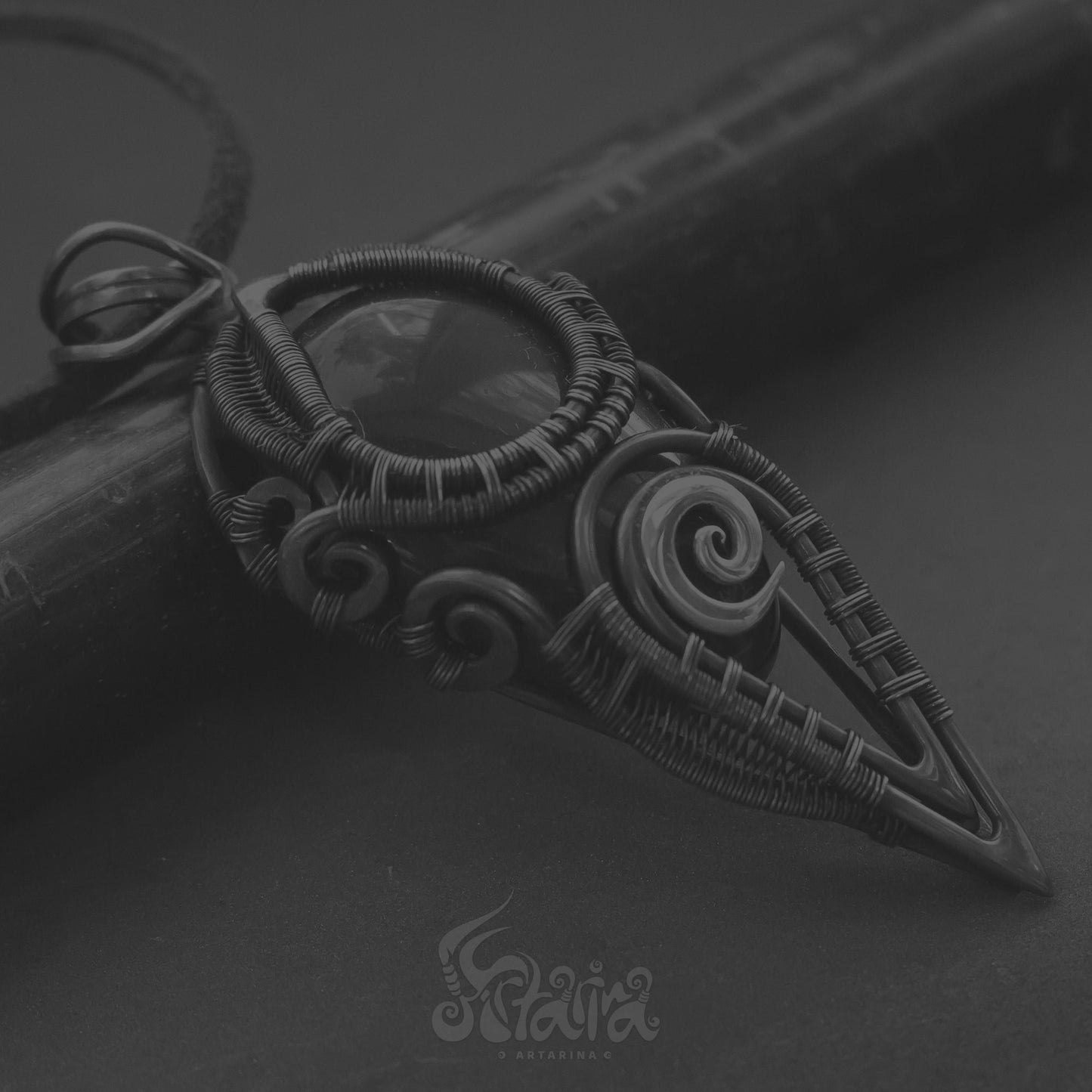 Handcrafted unique obsidian necklace Black natural stone handmade jewelry pendant