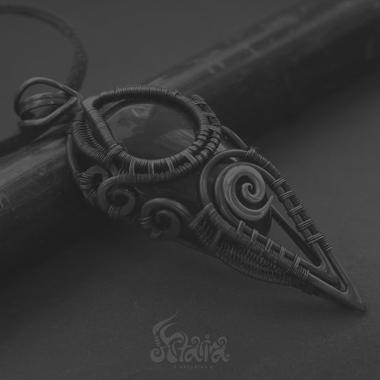 Handcrafted unique obsidian necklace Black natural stone handmade jewelry pendant