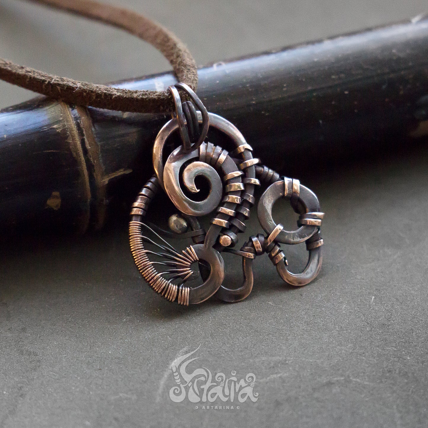 Elephant copper wire wrapped necklace Unique handmade animal elephant jewelry Cute baby elephant wire wrap neck piece