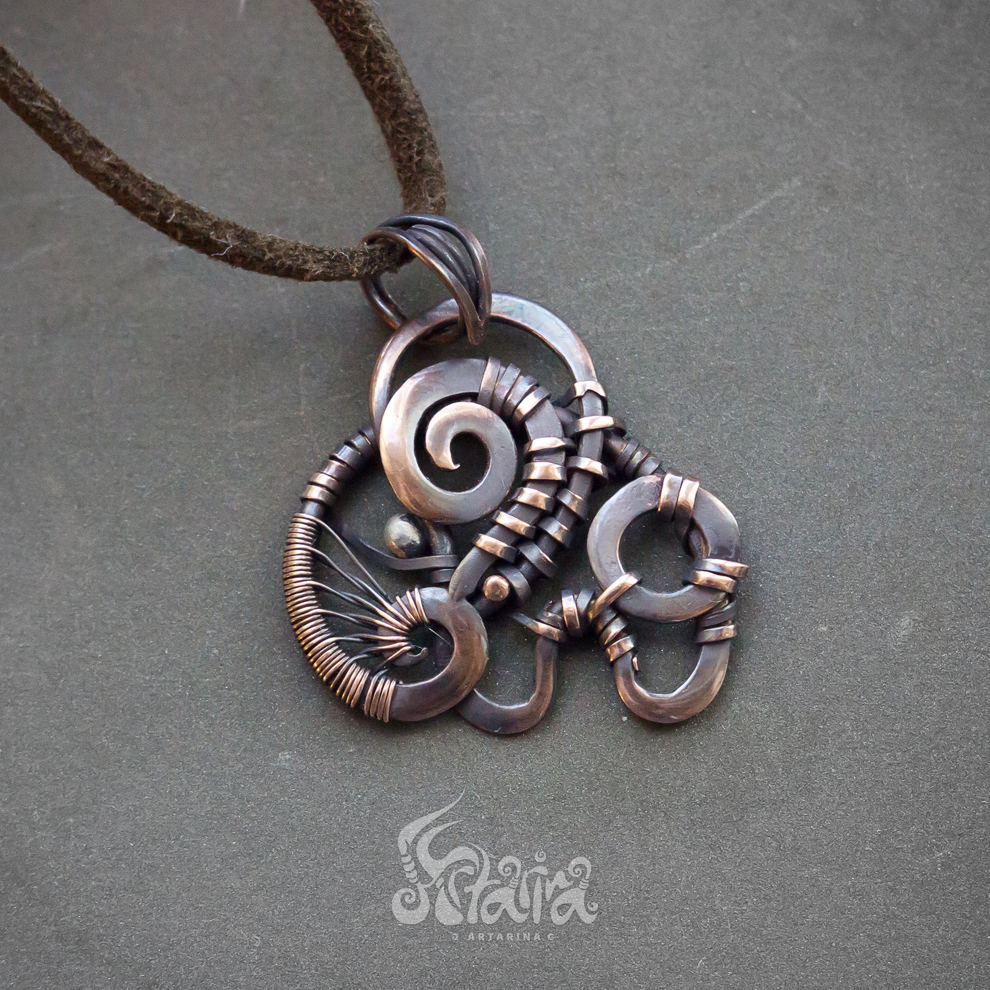 Elephant copper wire wrapped necklace Unique handmade animal elephant jewelry Cute baby elephant wire wrap neck piece