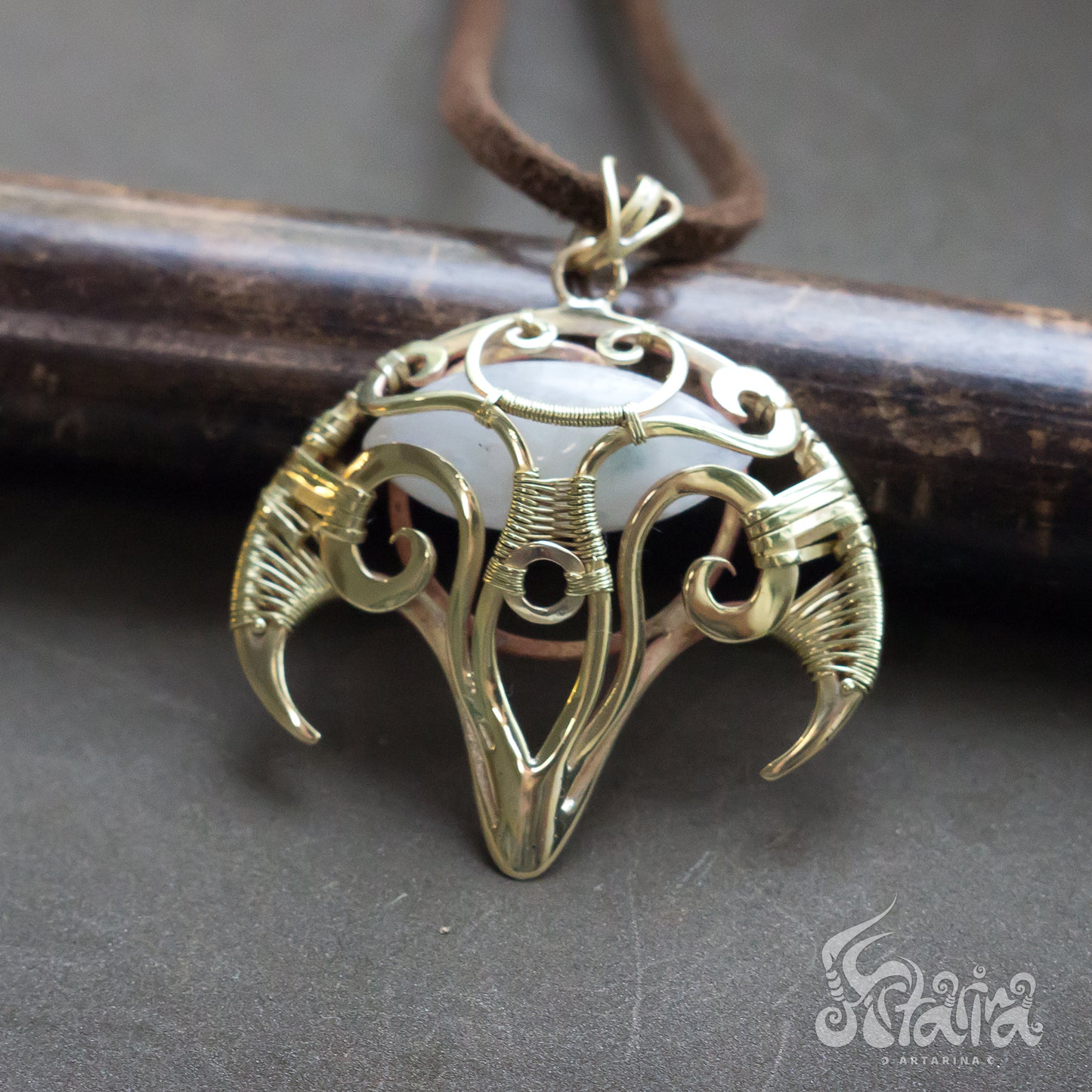 Good witch witch necklace brass necklace goth necklace spell necklace witchy pendant empath protection moonstone pendant pagan jewelry wiccan jewelry mystical jewelry tarot jewelry asmodeus