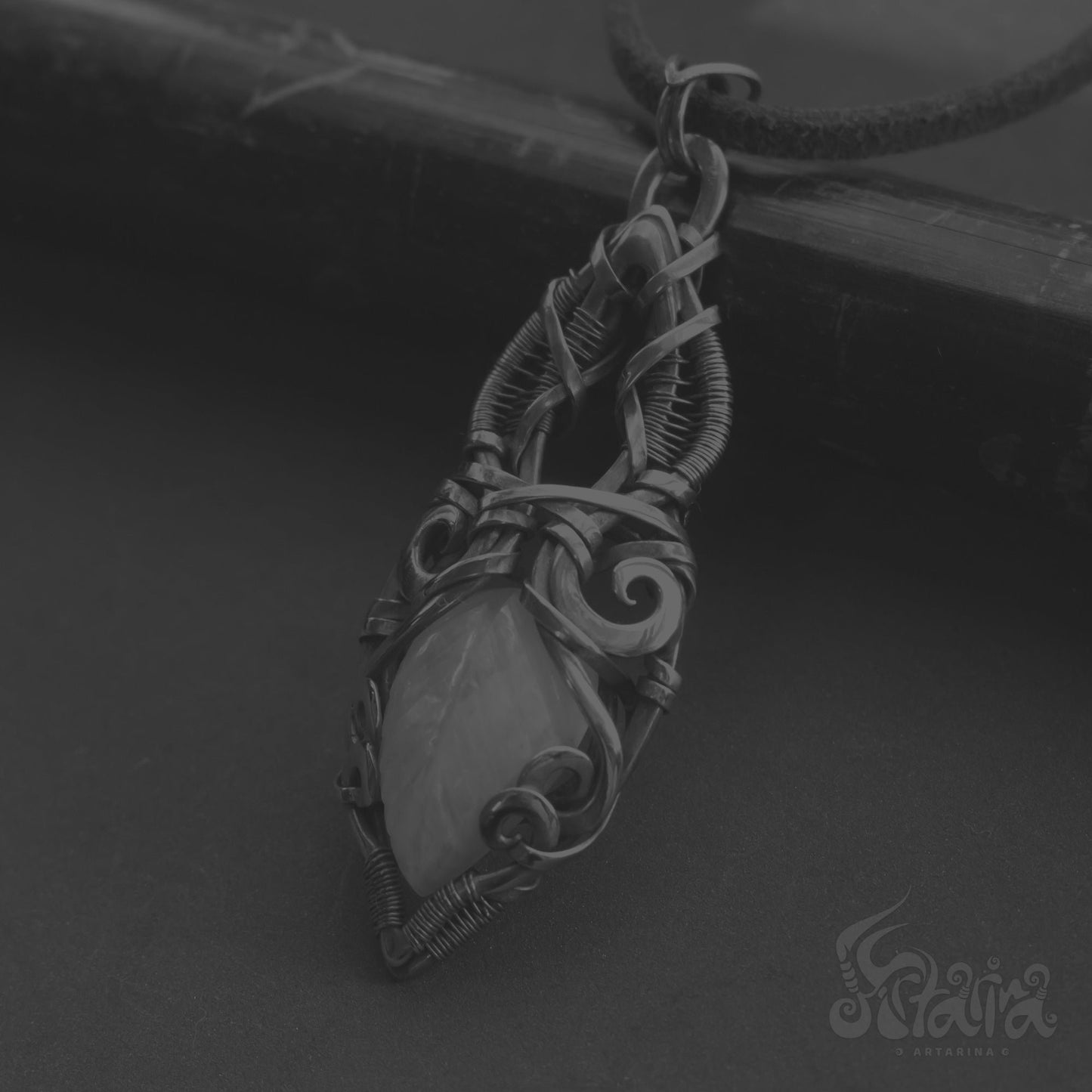 Solid brass metalwork necklace with white moonstone