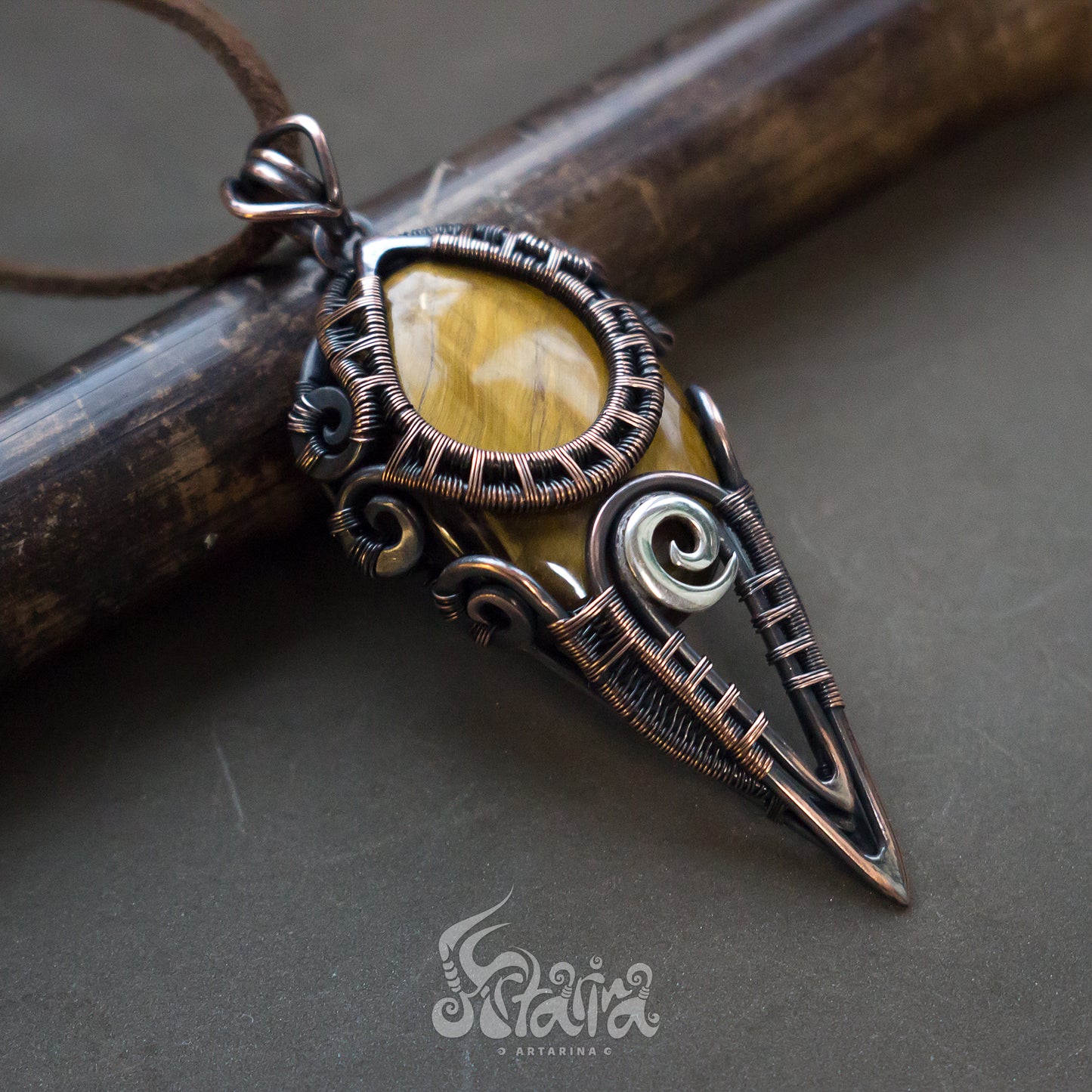 handcrafted wirewrapepd tigers eye natural necklace Unique ine of a kind copper wire pendant magical gift Everyday stone jewelry natural stones necklace