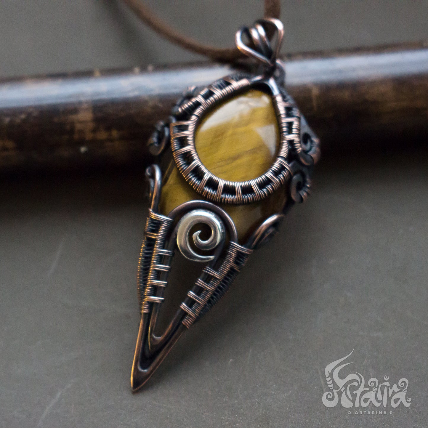 handcrafted wirewrapepd tigers eye natural necklace Unique ine of a kind copper wire pendant magical gift Everyday stone jewelry natural stones necklace