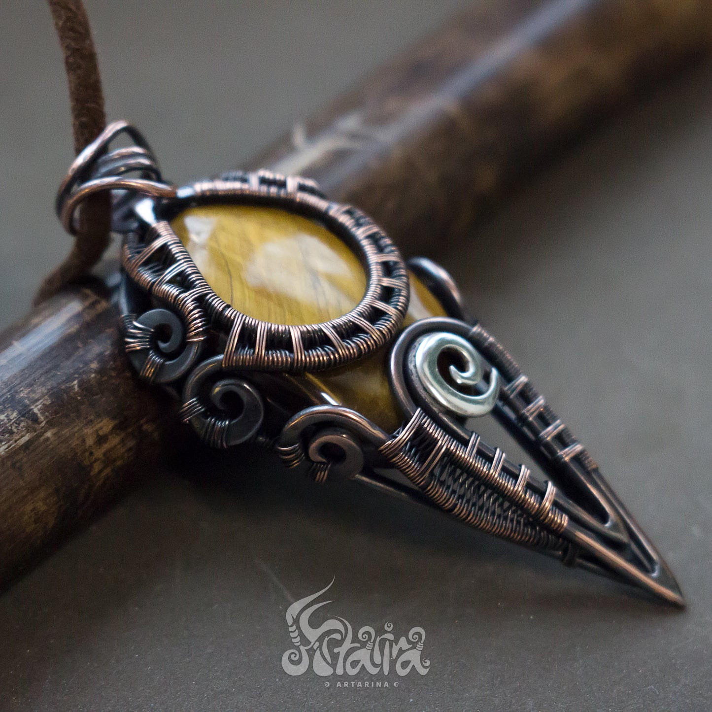 handcrafted wirewrapepd tigers eye natural necklace Unique ine of a kind copper wire pendant magical gift Everyday stone jewelry natural stones necklace