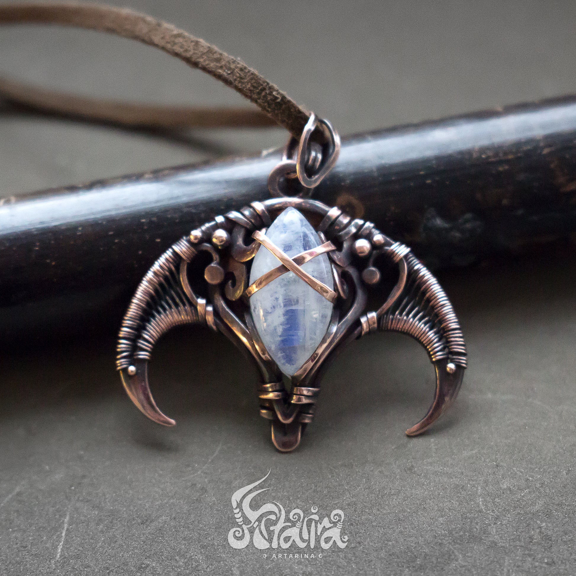 Magic real moonstone pendant, sigil magic symbols necklace, witch craft jewelry