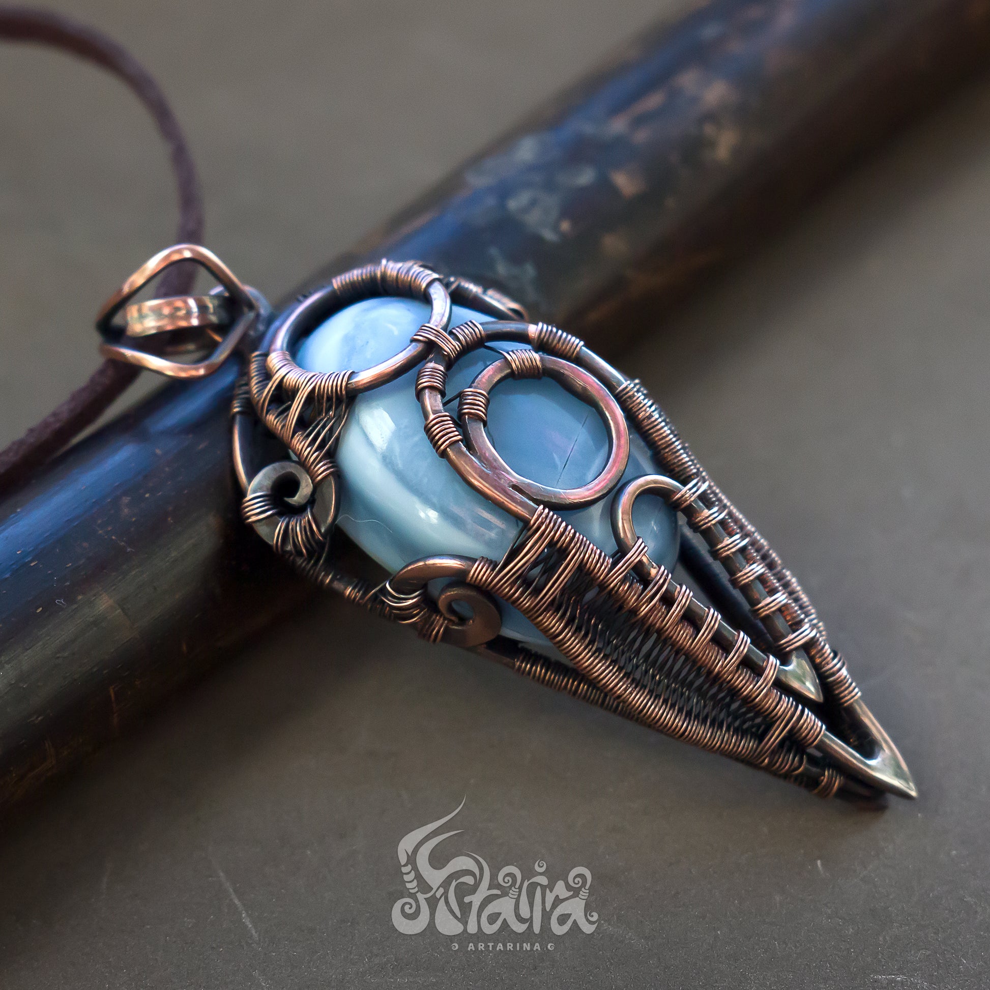 Cosmic pendant | Blue stone man and woman necklace | Futuristic alternative jewelry | New wire wrapped stone pendant