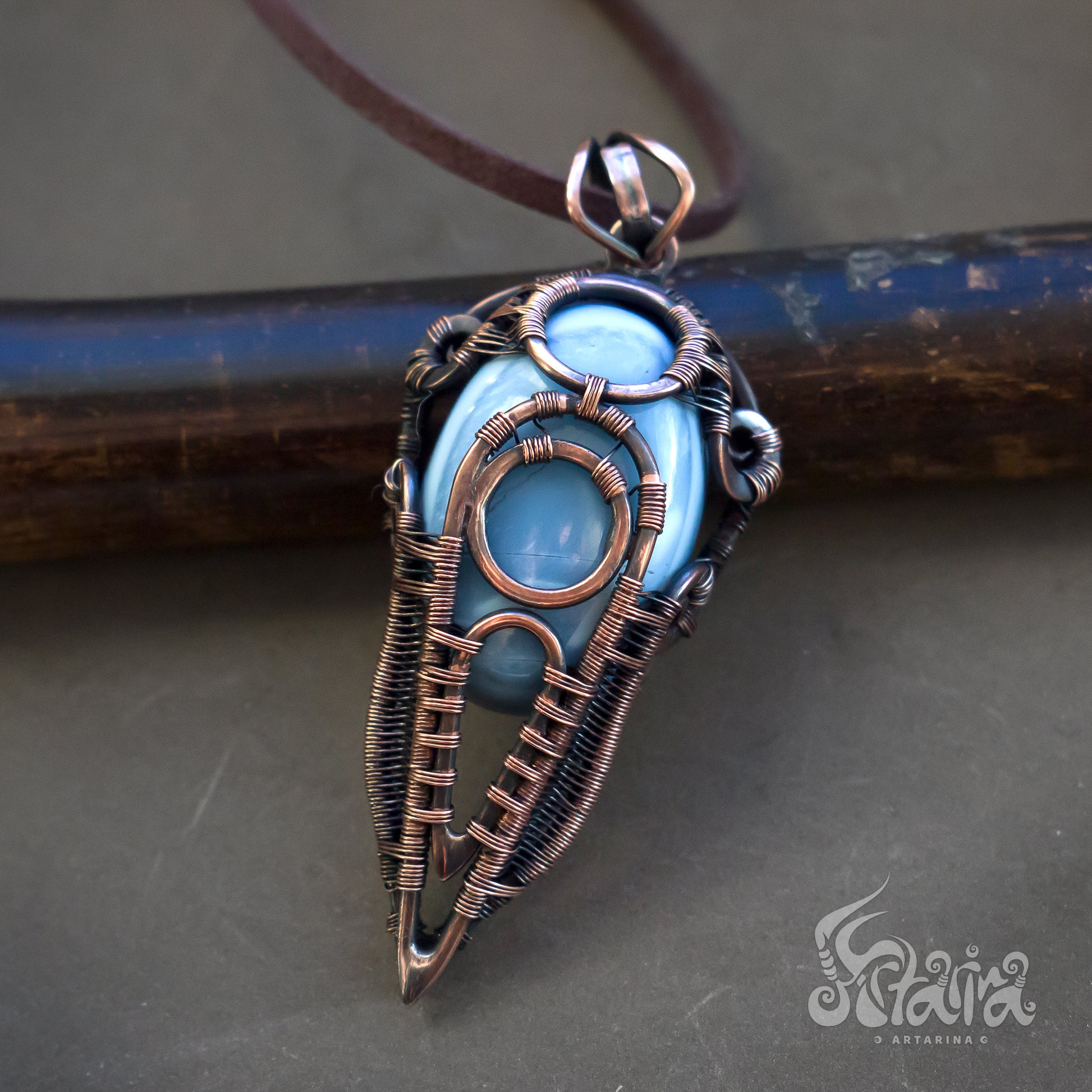 Cosmic pendant | Blue stone man and woman necklace | Futuristic alternative jewelry | New wire wrapped stone pendant