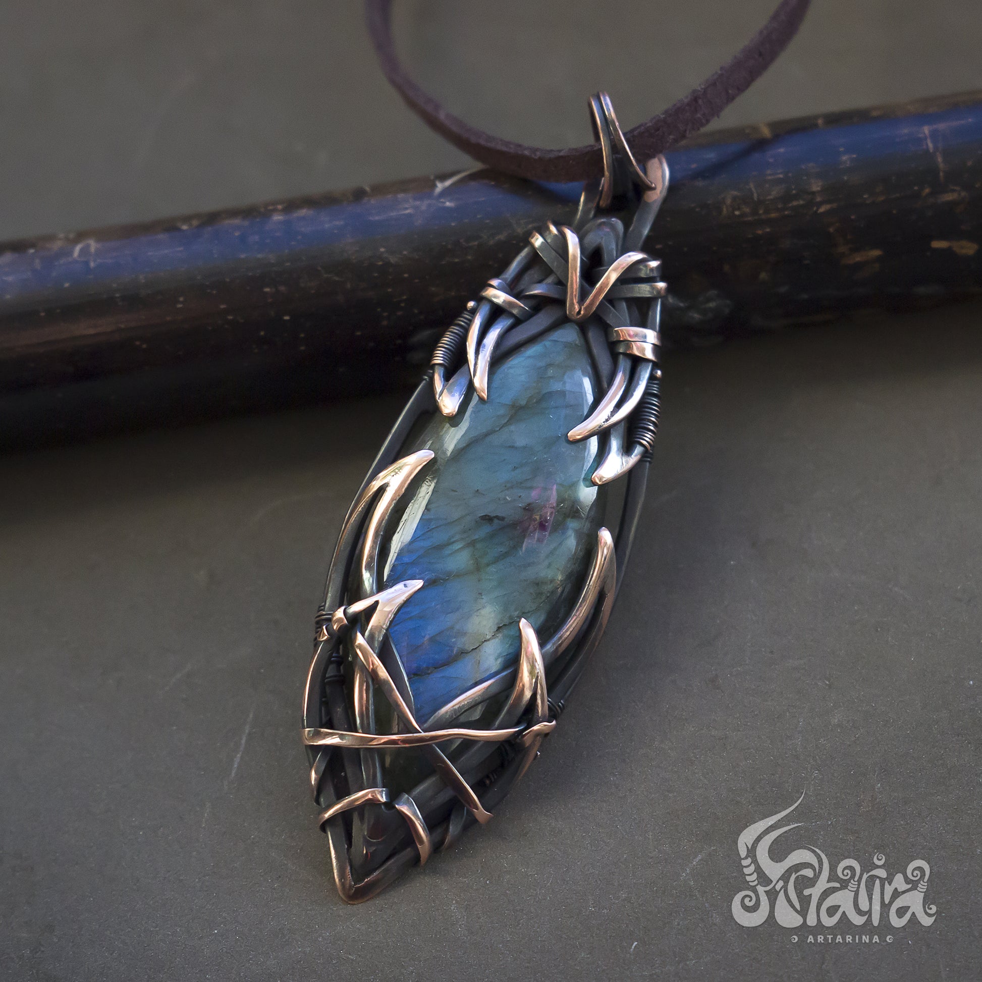 Large statement stone pendant | Bold Unique handcrafted blue labradorite necklace