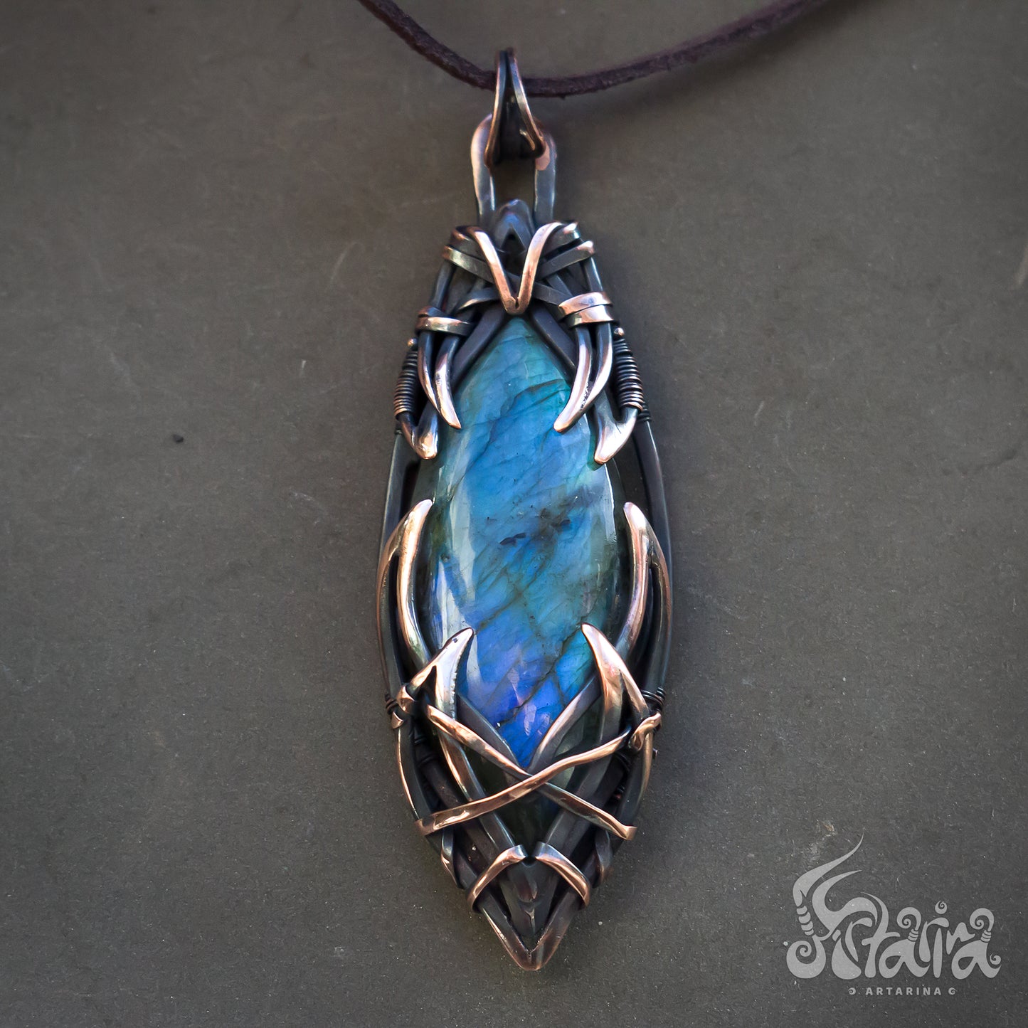 Large statement stone pendant | Bold Unique handcrafted blue labradorite necklace
