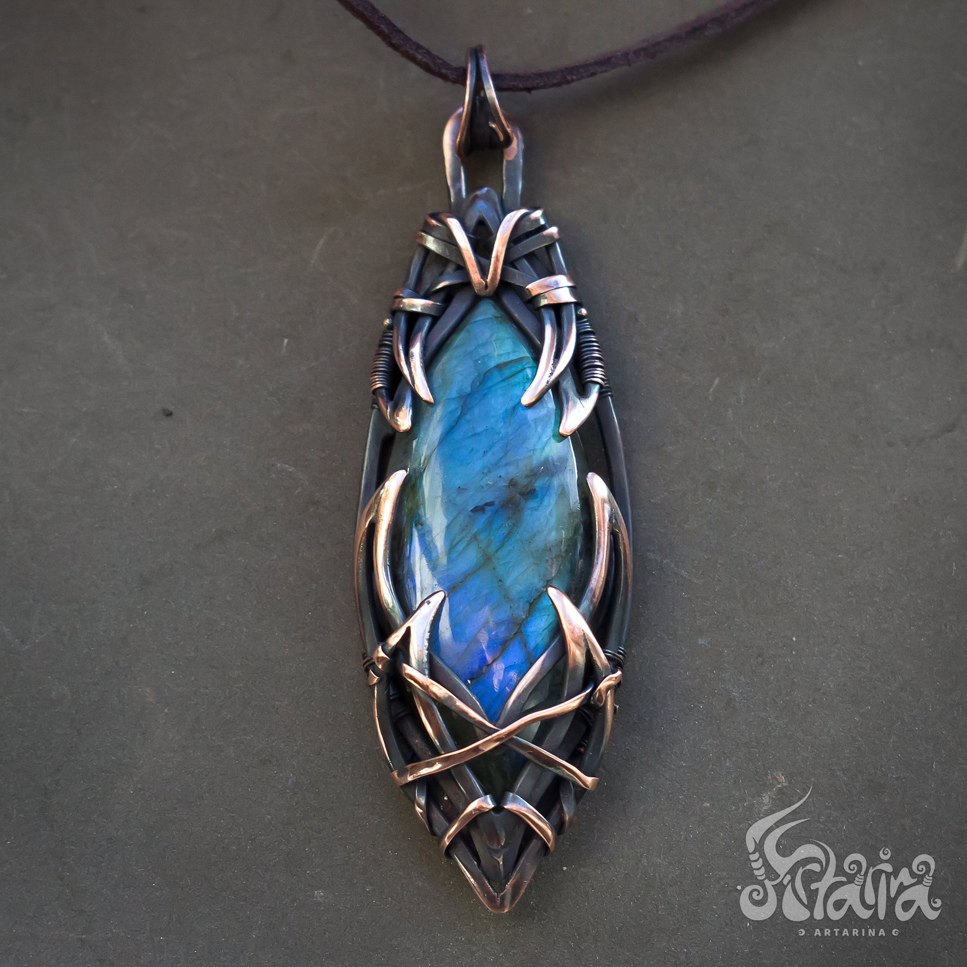 Large statement stone pendant | Bold Unique handcrafted blue labradorite necklace