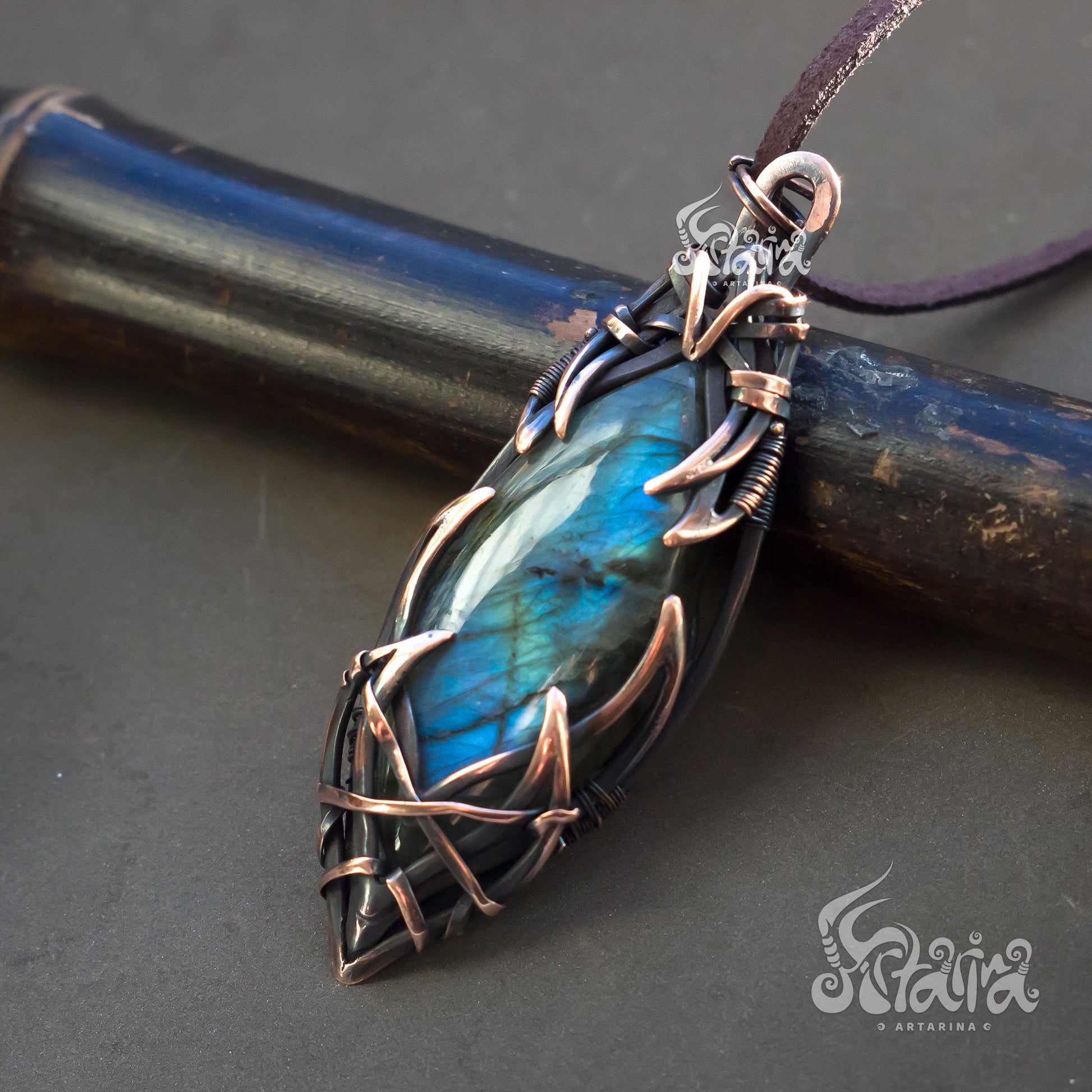 Large statement stone pendant | Bold Unique handcrafted blue labradorite necklace