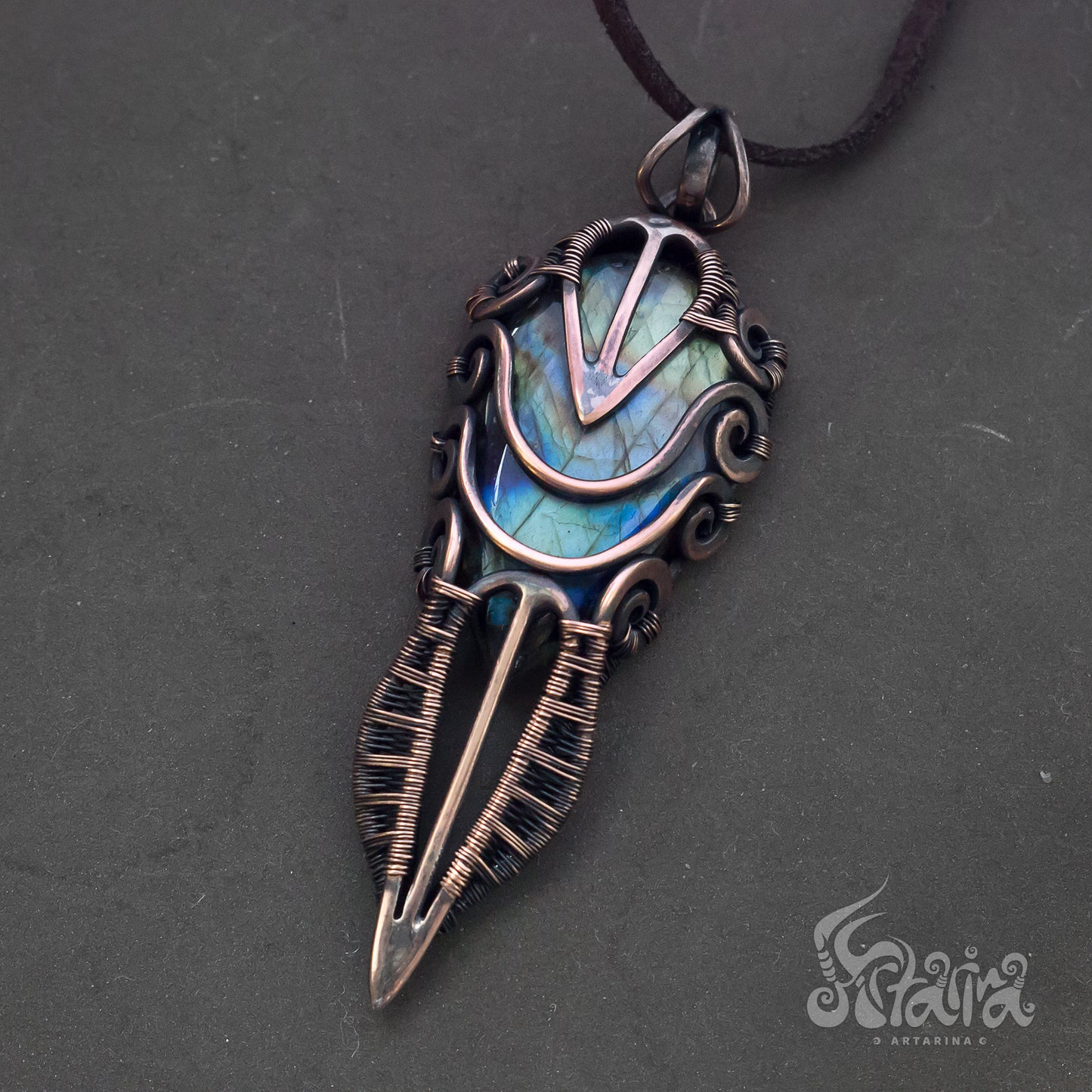 Science fiction fantasy unisex accessory | Statement stone pendant | Bold Unique handcrafted labradorite necklace | By Artarina