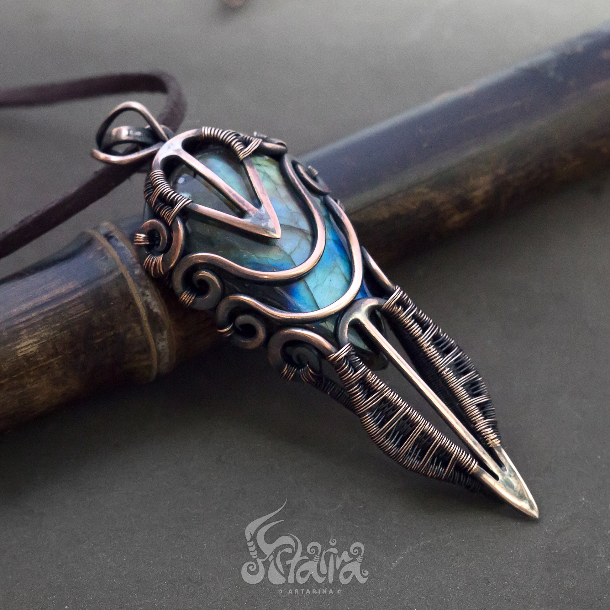 Wiccan crystal jewelry. Wisdom talisman primal earth necklace. Labradorite pendant