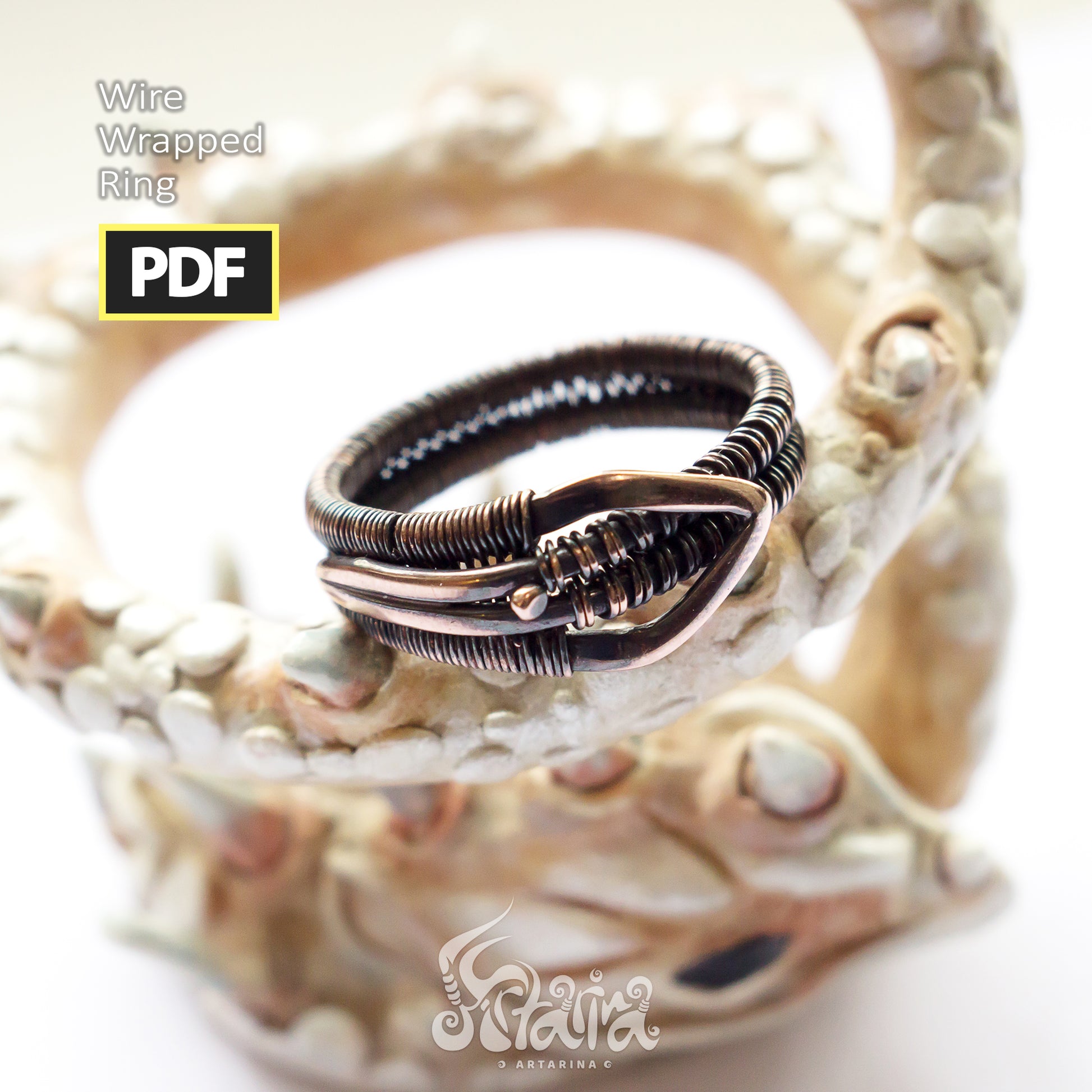 Wire wrapped handmade ring tutorial | Copper unique ring diy PDF | Wire wrap lessons | Unique ring by your hands