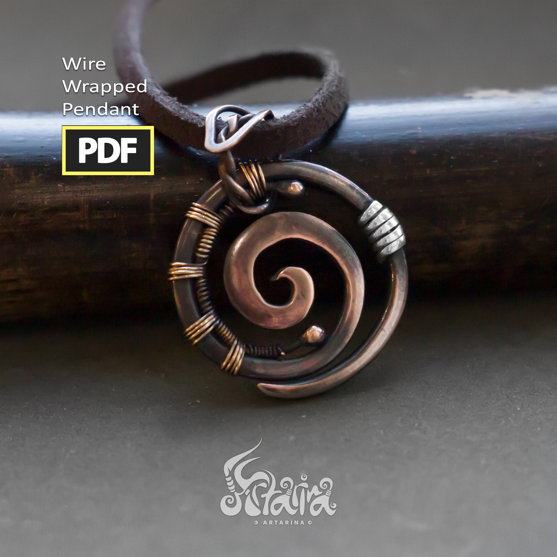 Simple Beginner Wire Wrap PDF Jewelry Tutorial | No Soldering | Spiral copper necklace Step by step diy | Artarina | See DESCRIPTION BELOW