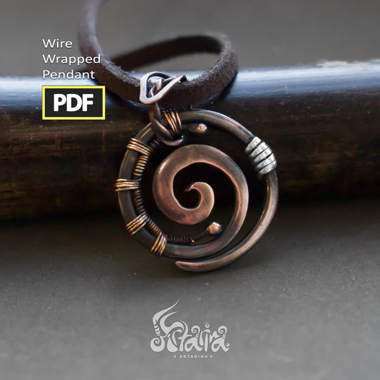 Simple Beginner Wire Wrap PDF Jewelry Tutorial | No Soldering | Spiral copper necklace Step by step diy | Artarina | See DESCRIPTION BELOW
