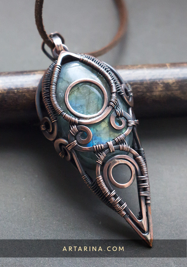 Steampunk handmade wire wrapped labradorite pendant