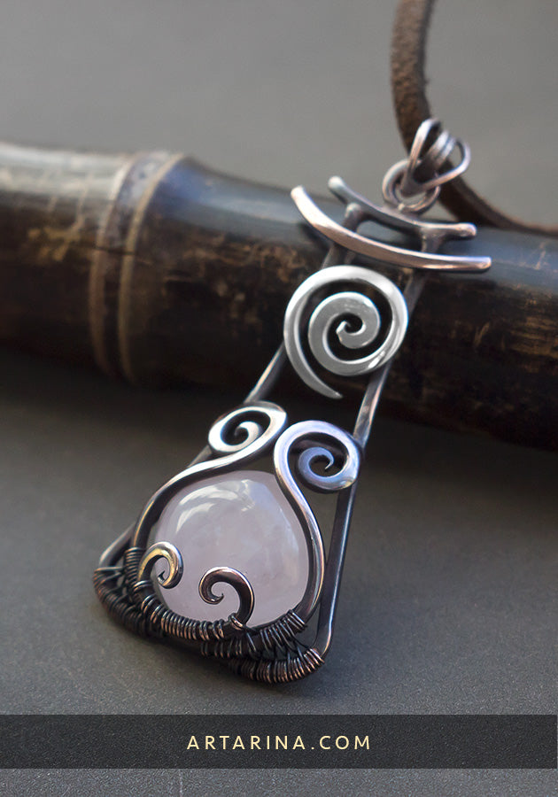 Rose quartz wire wrapped pendant