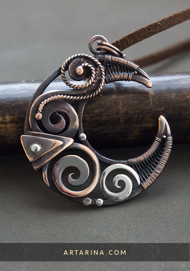 Crescent moon wire wrapped pendant