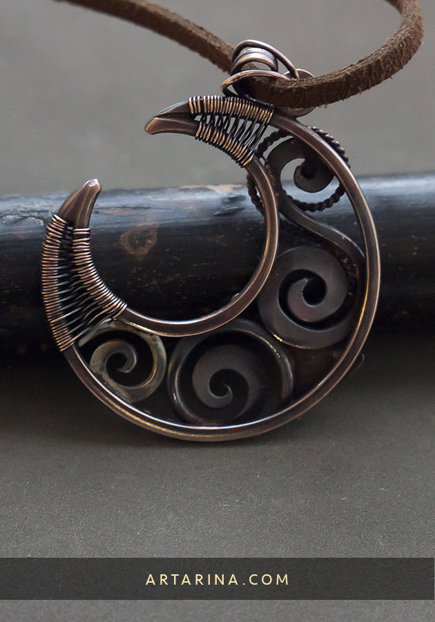 Crescent moon wire wrapped pendant