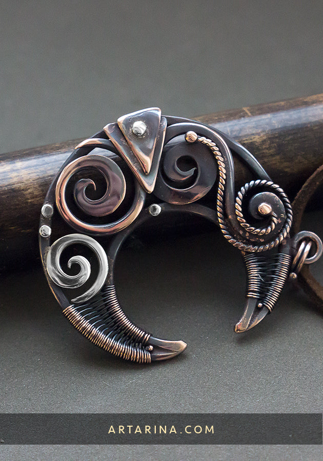 Crescent moon wire wrapped pendant