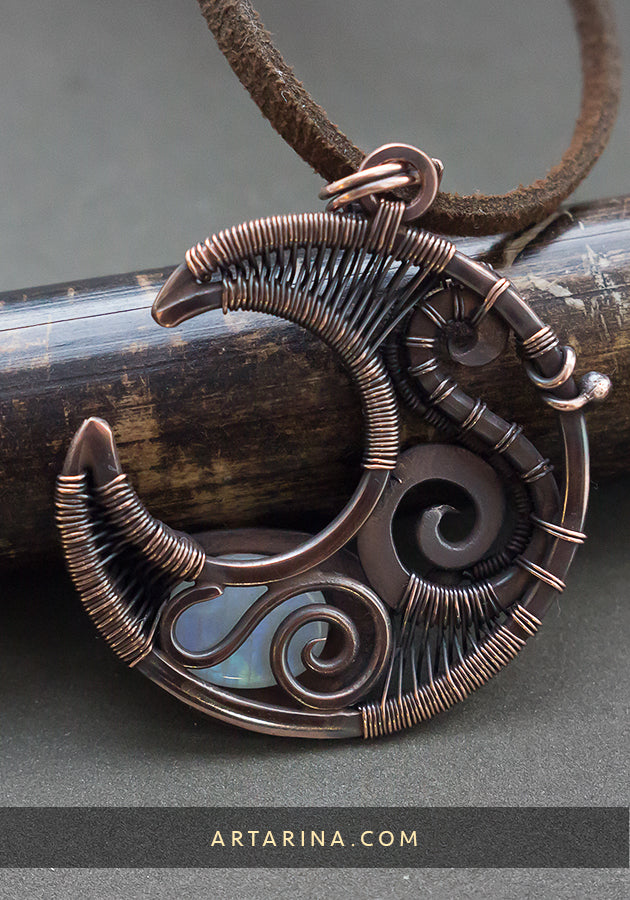 moonstone wire wrapped moon necklace