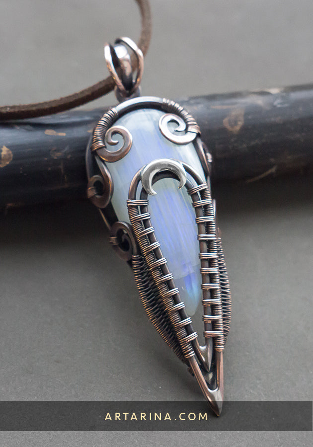 Moonstone moon copper necklace