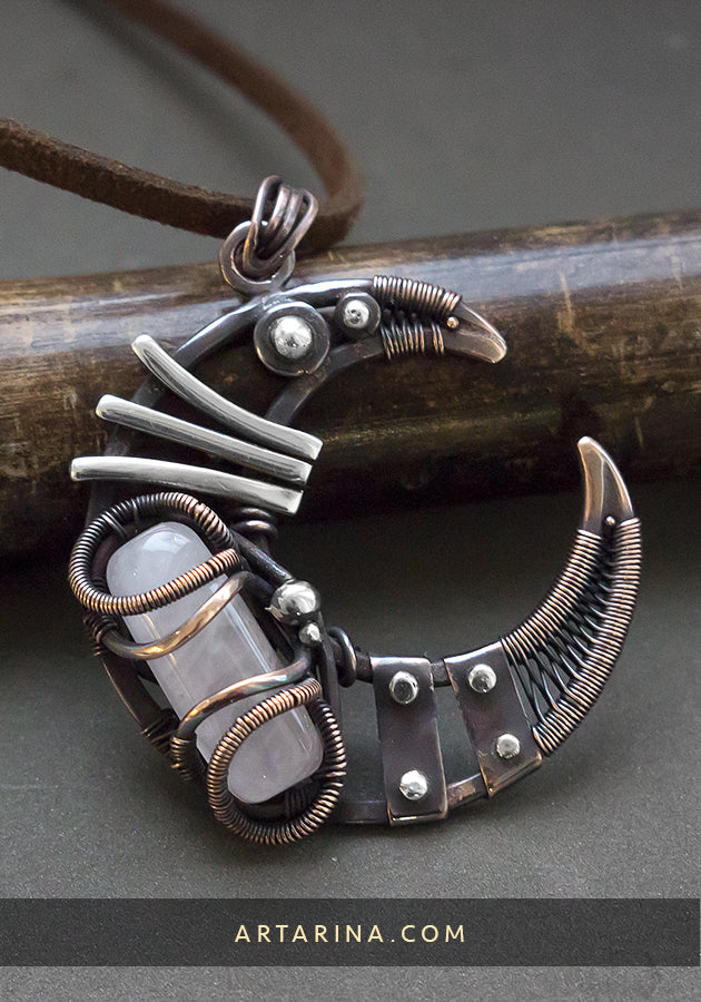 Copper wire moon necklace. Moon magic jewelry