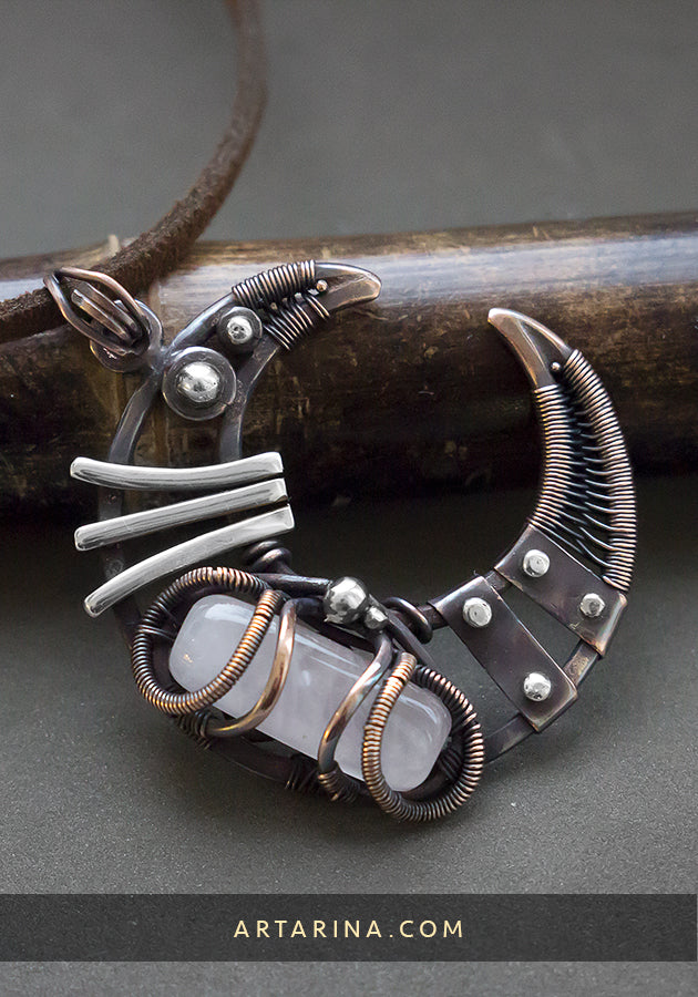 Copper wire moon necklace. Moon magic jewelry