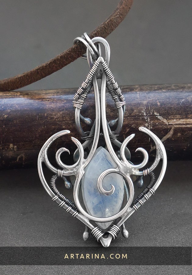 Back side fantasy silver necklace pendant