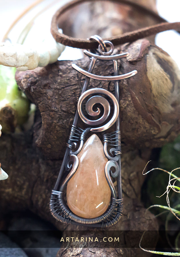 Spiral peach color stone necklace pendant