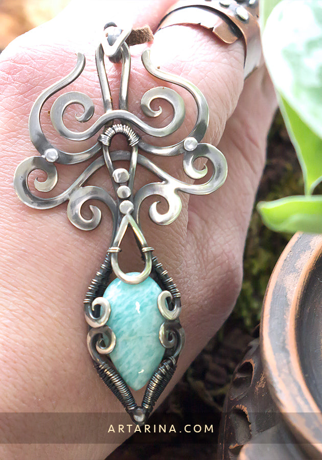 Sterling silver amazonite pendant necklace