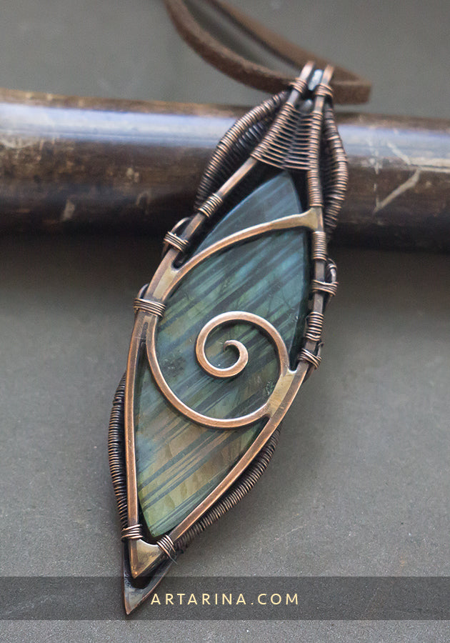 Copper and silver wire wrap necklace