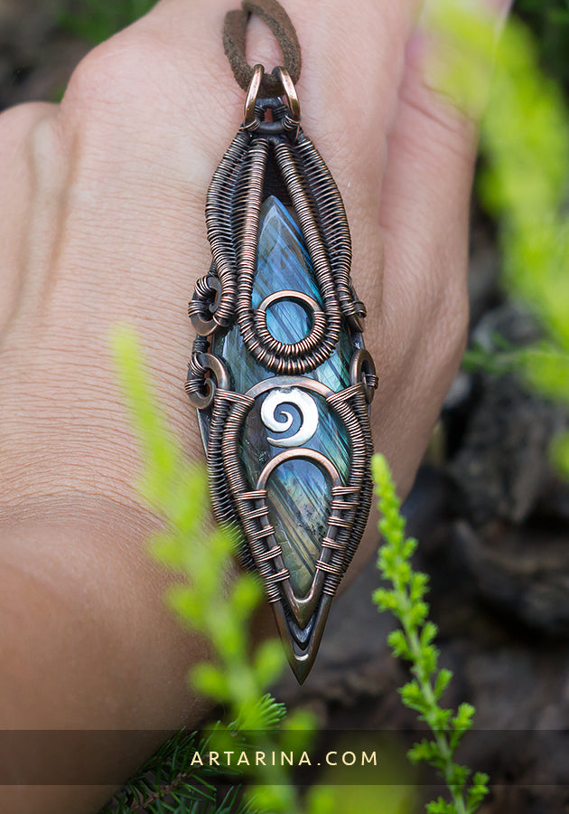 Copper and silver wire wrap necklace