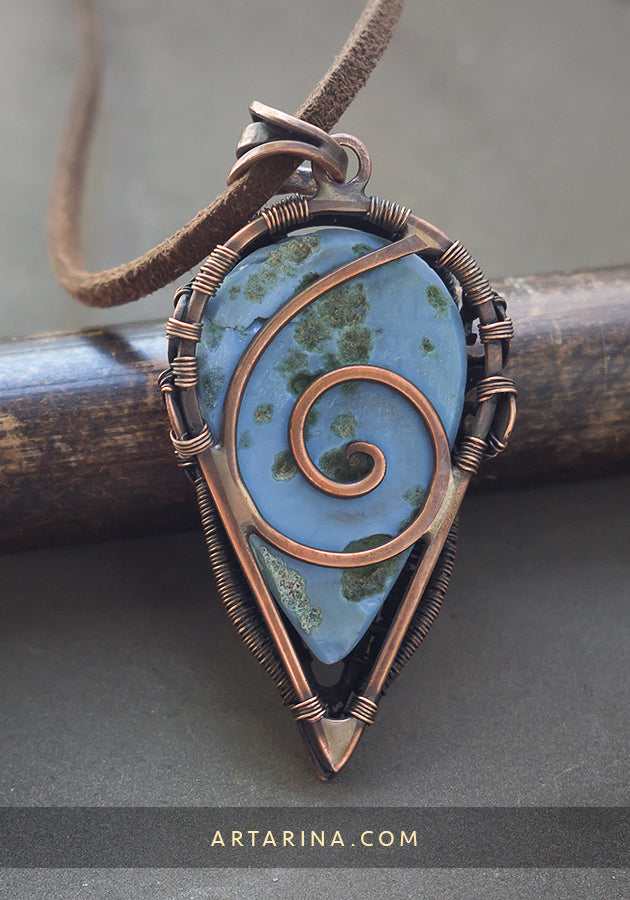 Blue opal wirewrapped pendant