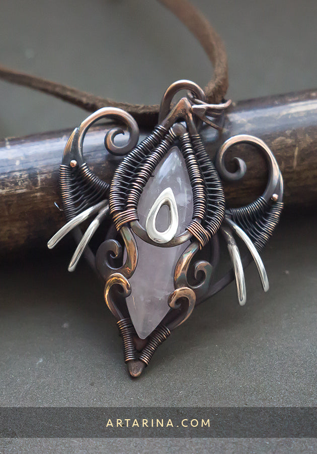 rose quartz wirewrapped pendant