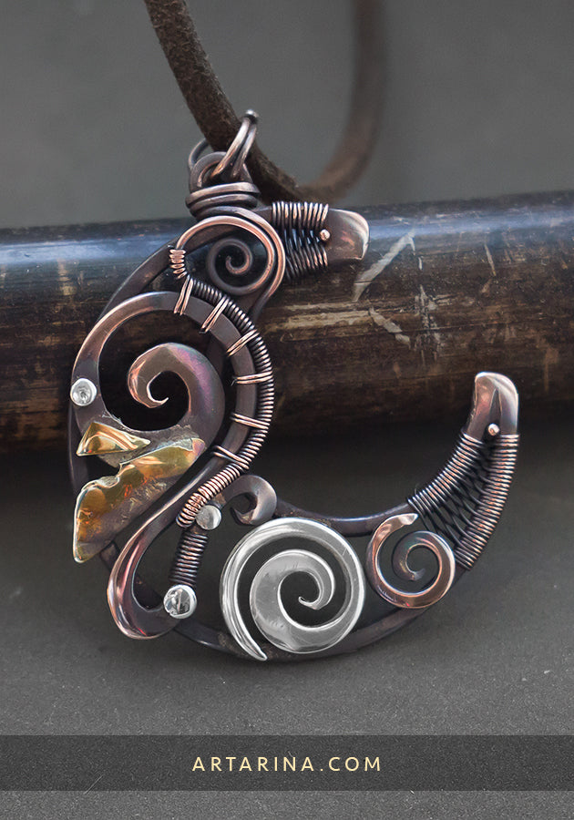 mixed metals moon necklace