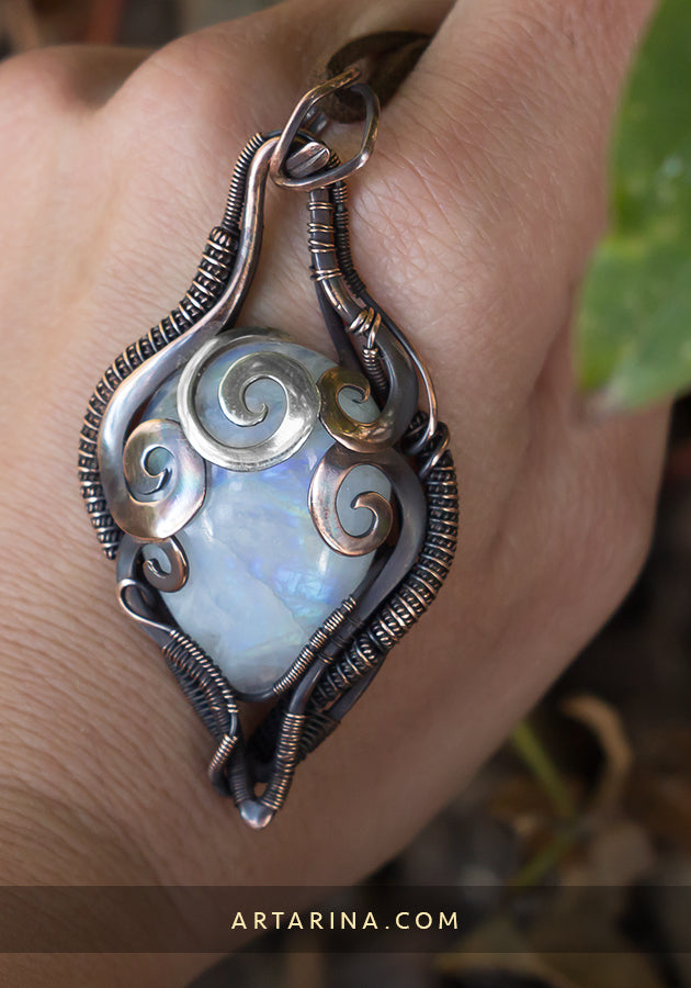 White moonstone wire wrap pendant