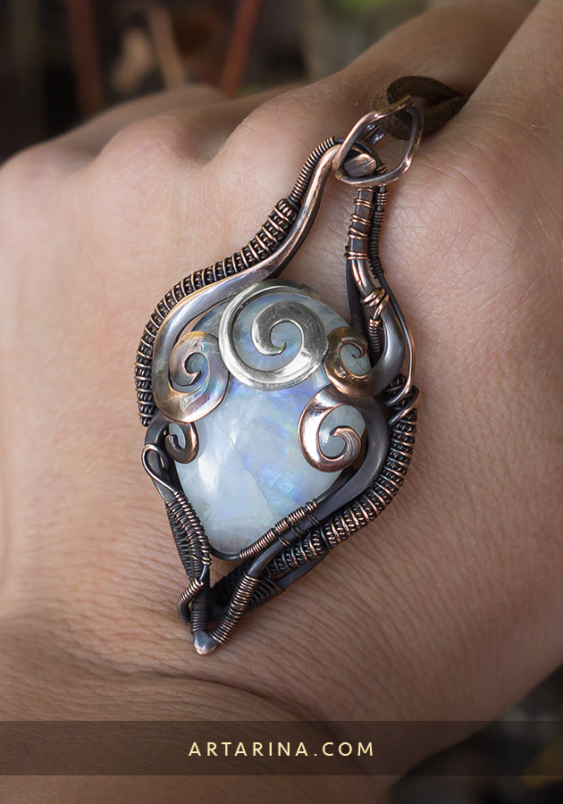 White moonstone wire wrap pendant