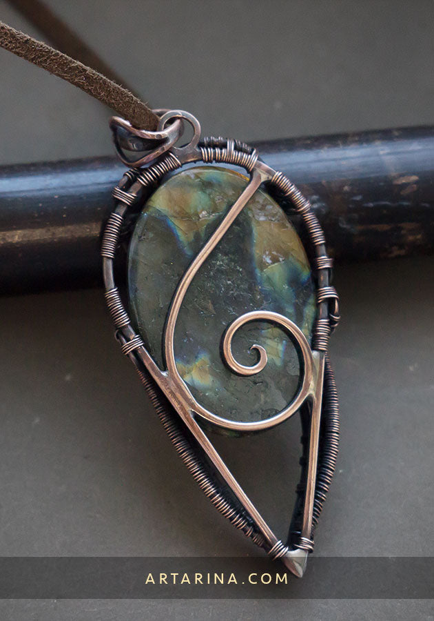 Multicolor labradorite wire wrap necklace pendant