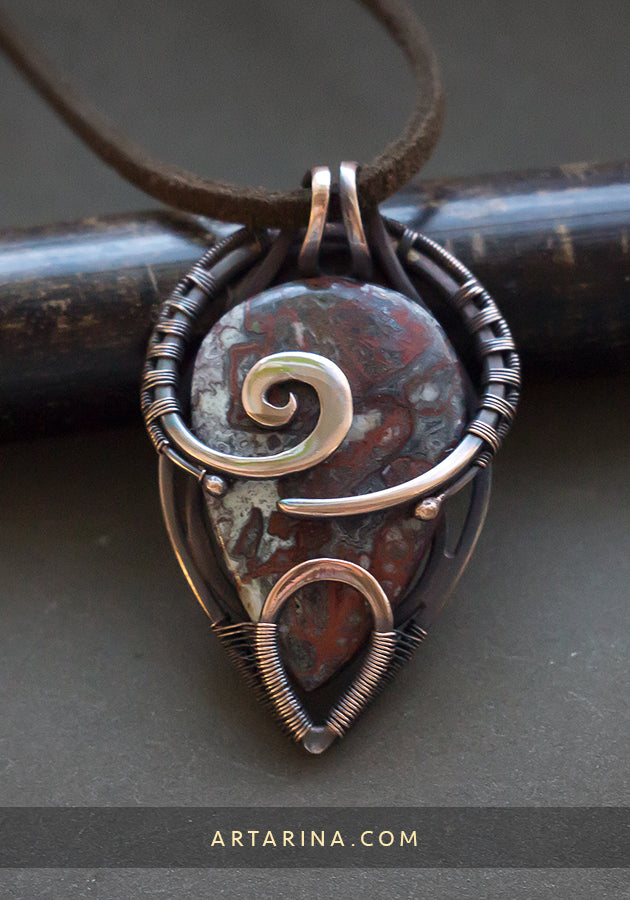 Crazy lace agate wire wrapped pendant