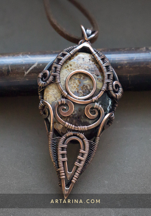 Petrified wood wire wrapped necklace