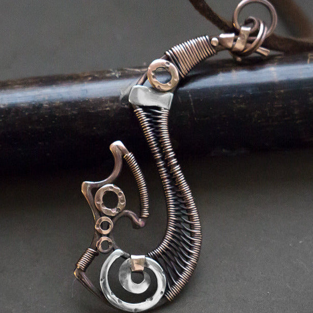 Hei matau Tribal primal Maori mix metal pendant. Shamanic pagan secret knowledge jewelry
