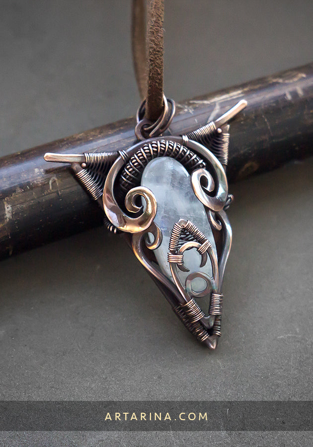 Heady wire wrapped moonstone pendant
