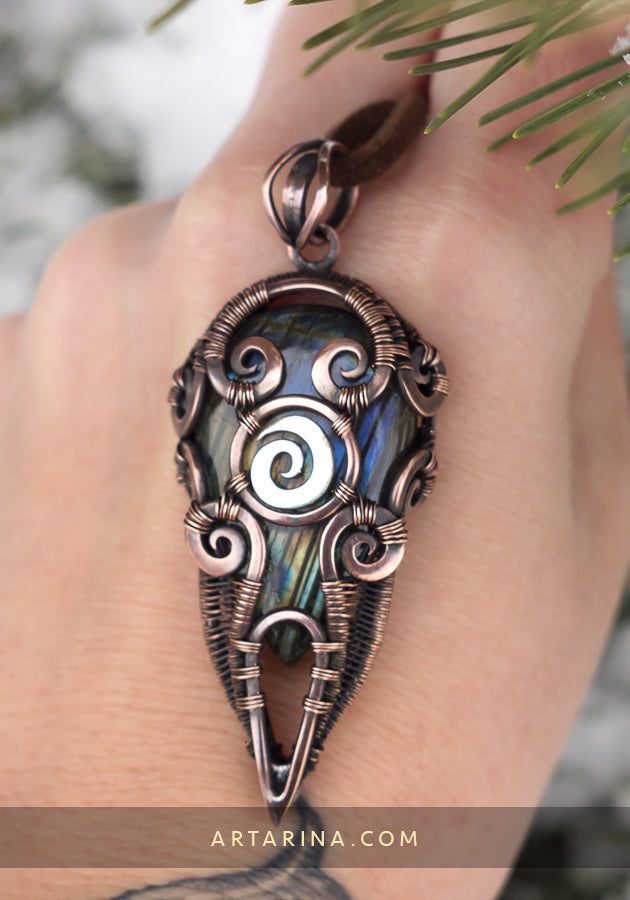 Labradorite copper wirewrapped jewelry pendant